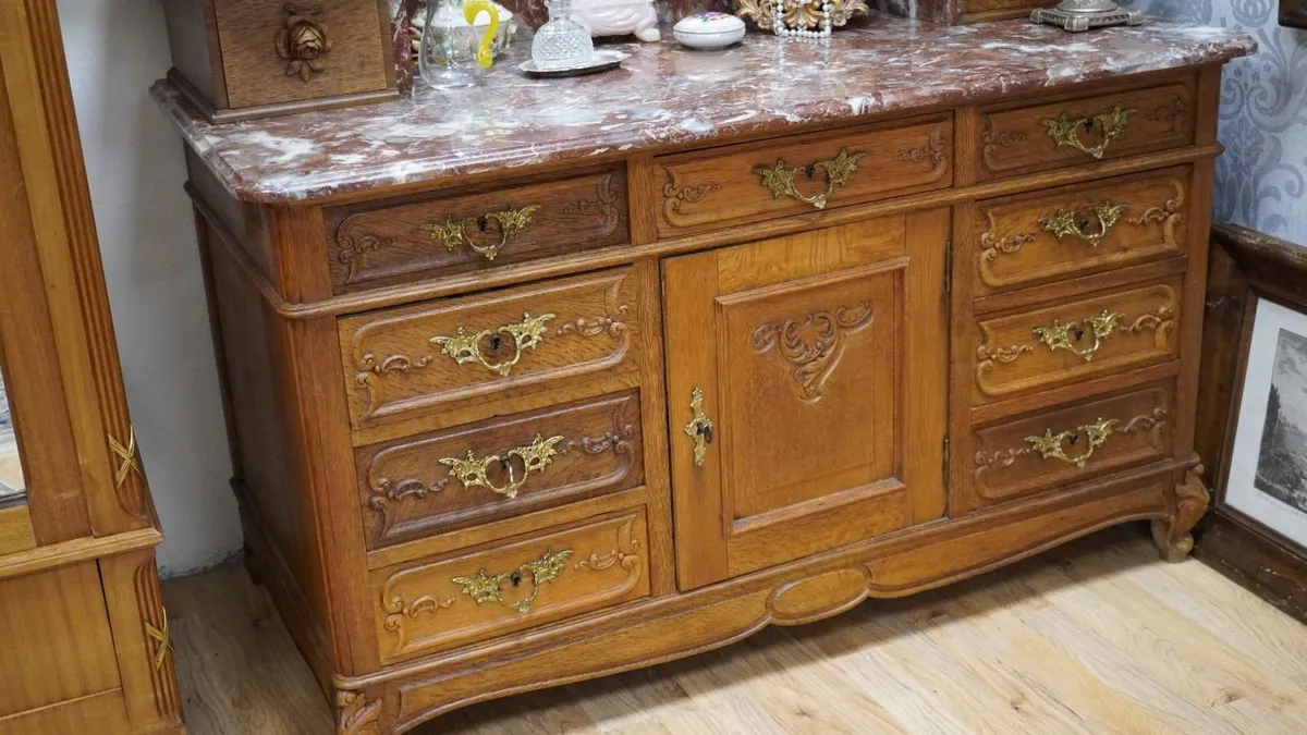 Antique French Oak Dressing Table with Marble Top - Image 4