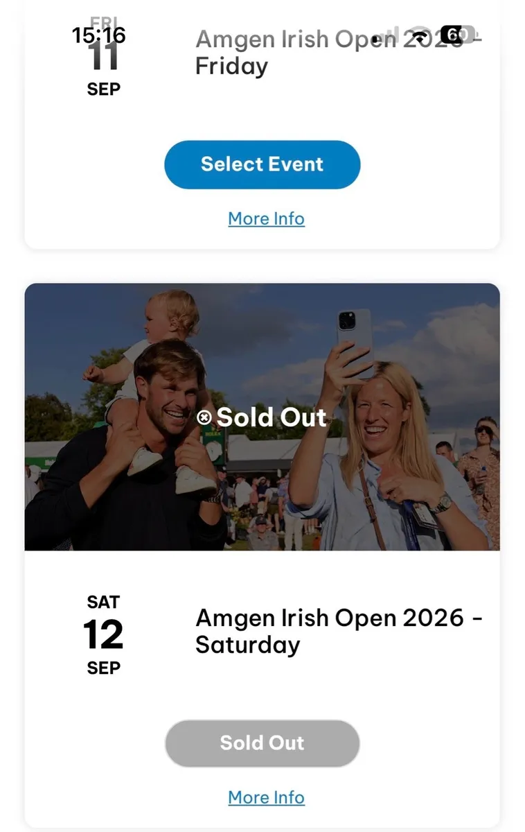 Irish golf open ticket Saturday