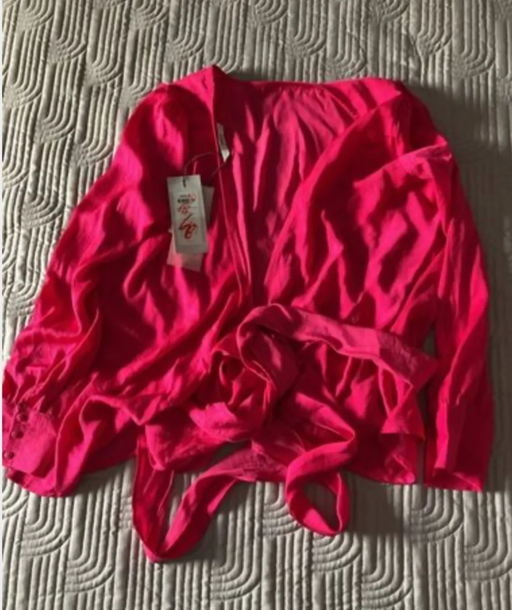 Only Beautiful Pink Wrap Blouse Size UK 8 - Image 1