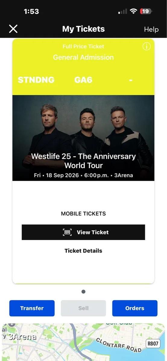 Westlife standing ticket