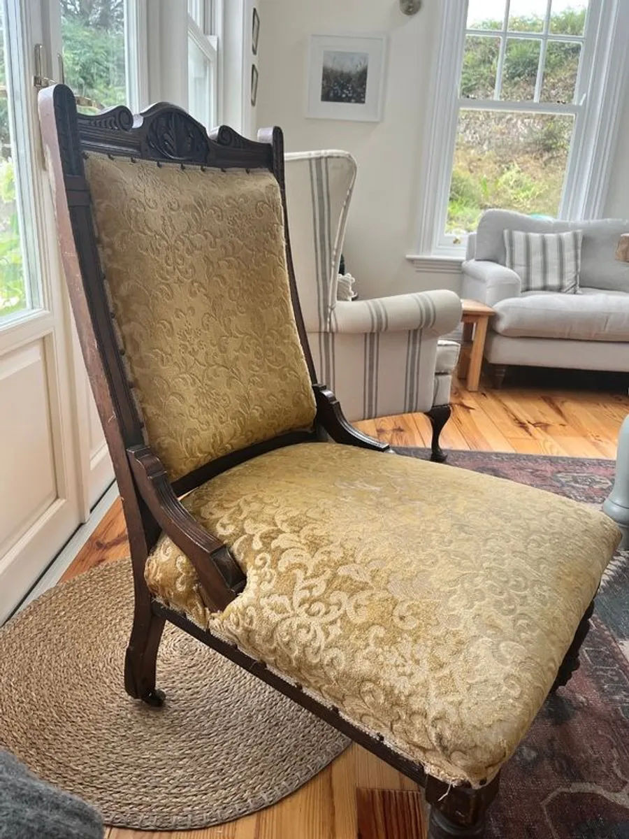 Vintage Solid Wood Upholstered Armchairs - Image 2