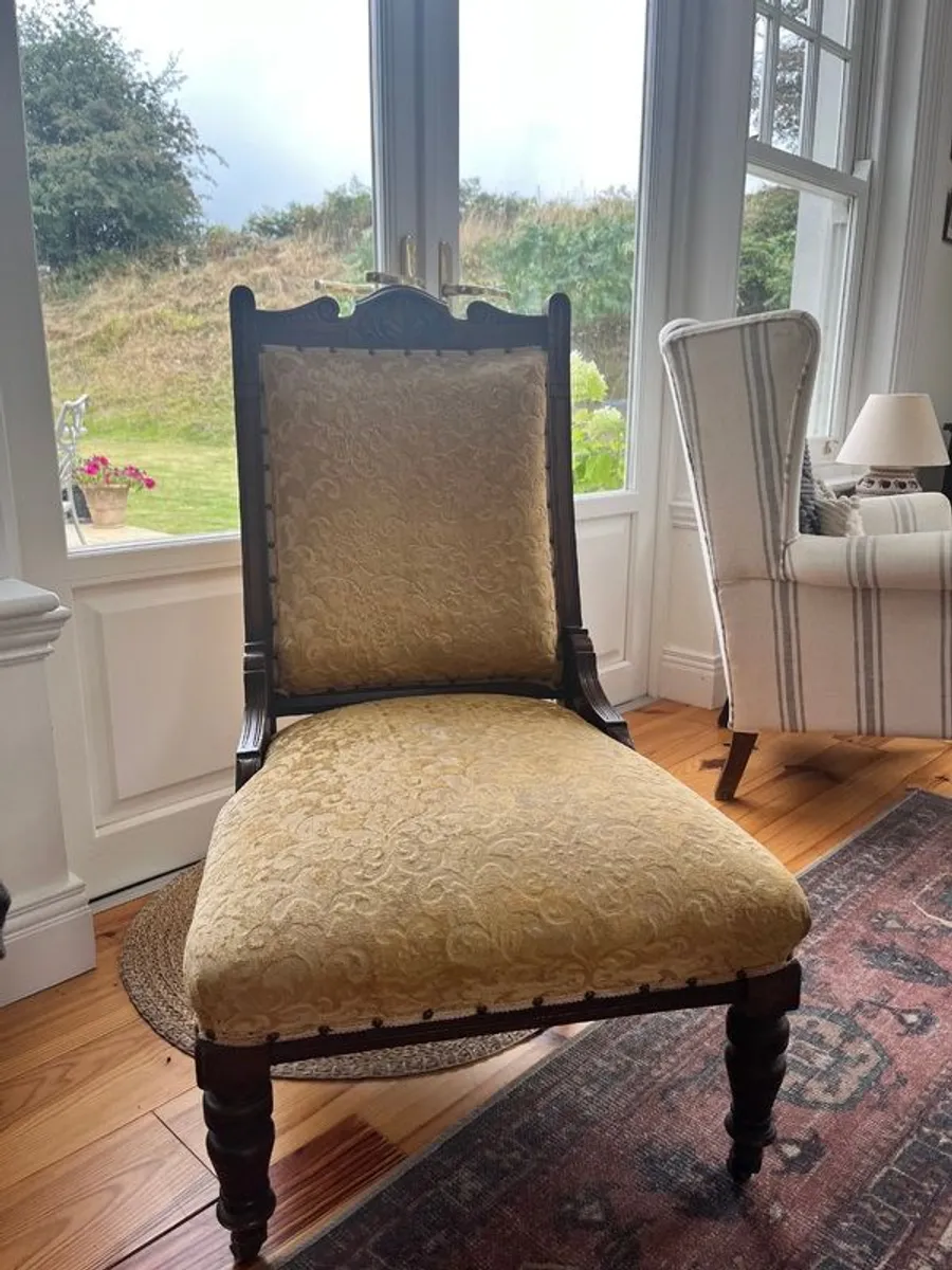 Vintage Solid Wood Upholstered Armchairs - Image 1