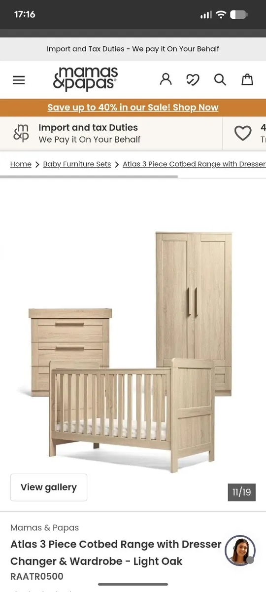 Cotbed, chest of drawers and wardrobe - Image 1