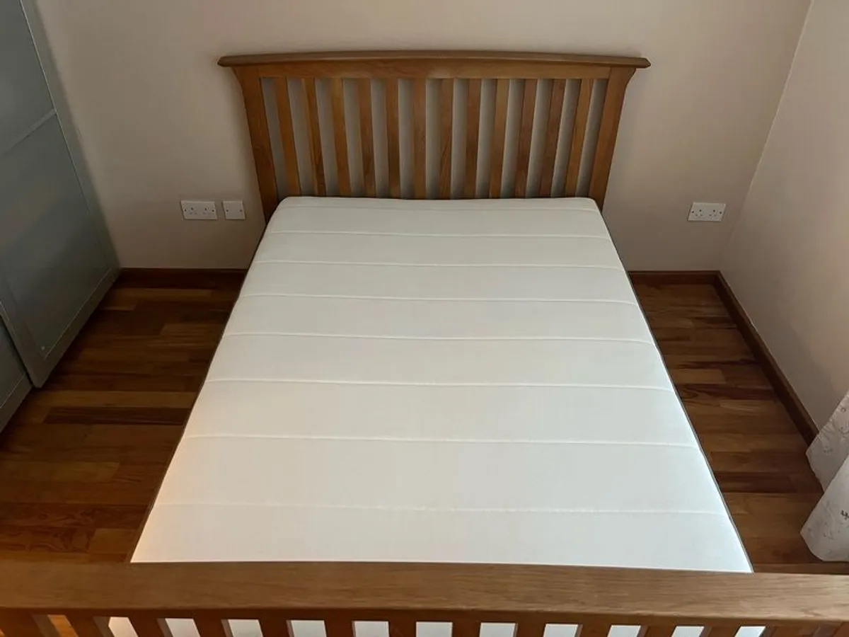 Solid Oak Double Bed + New Mattress - Image 3
