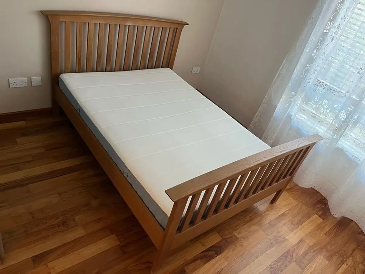Solid Oak Double Bed + New Mattress - Image 2