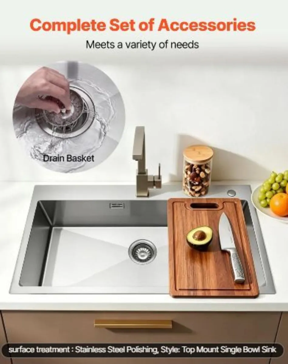 85cm Kitchen Top Mount Single Bowl Sinks - Image 3