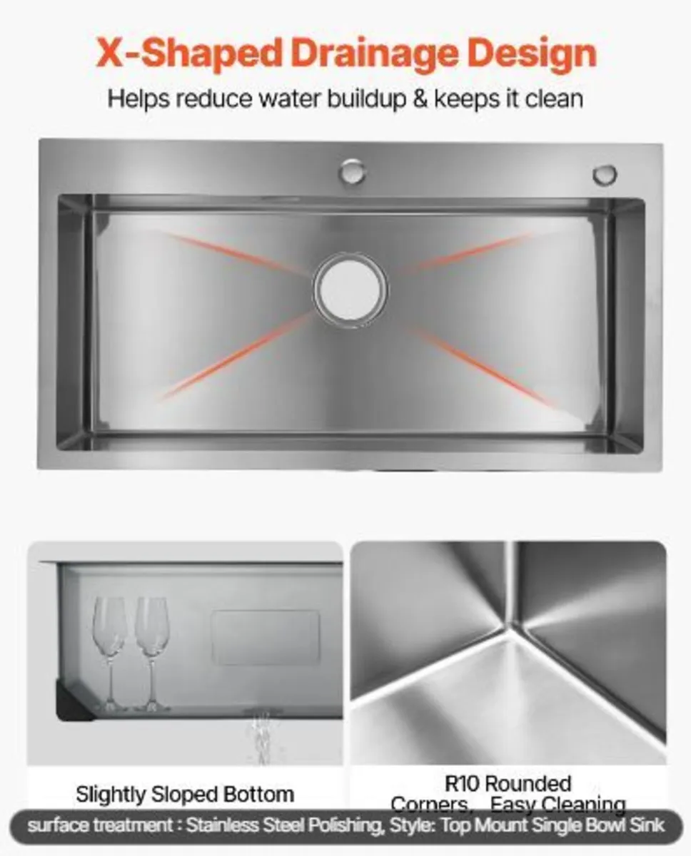85cm Kitchen Top Mount Single Bowl Sinks - Image 2