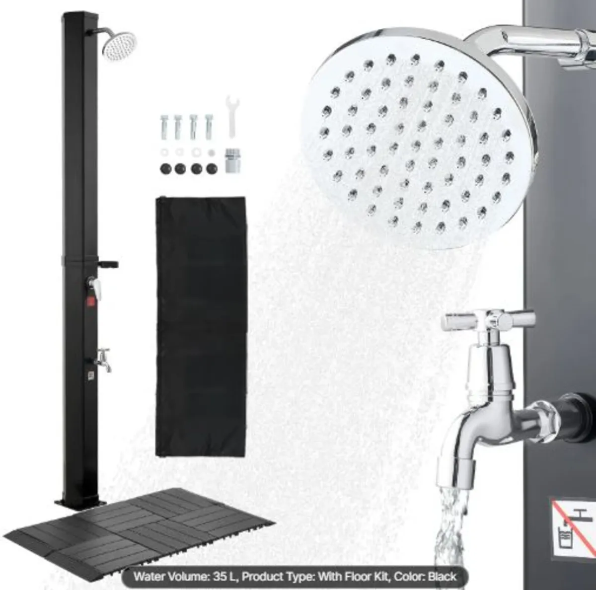 35L Solar Heated Shower, 195cm Showerhead Height - Image 1