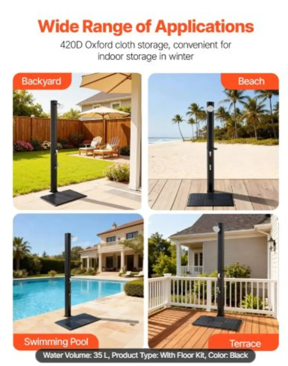 35L Solar Heated Shower, 195cm Showerhead Height - Image 4
