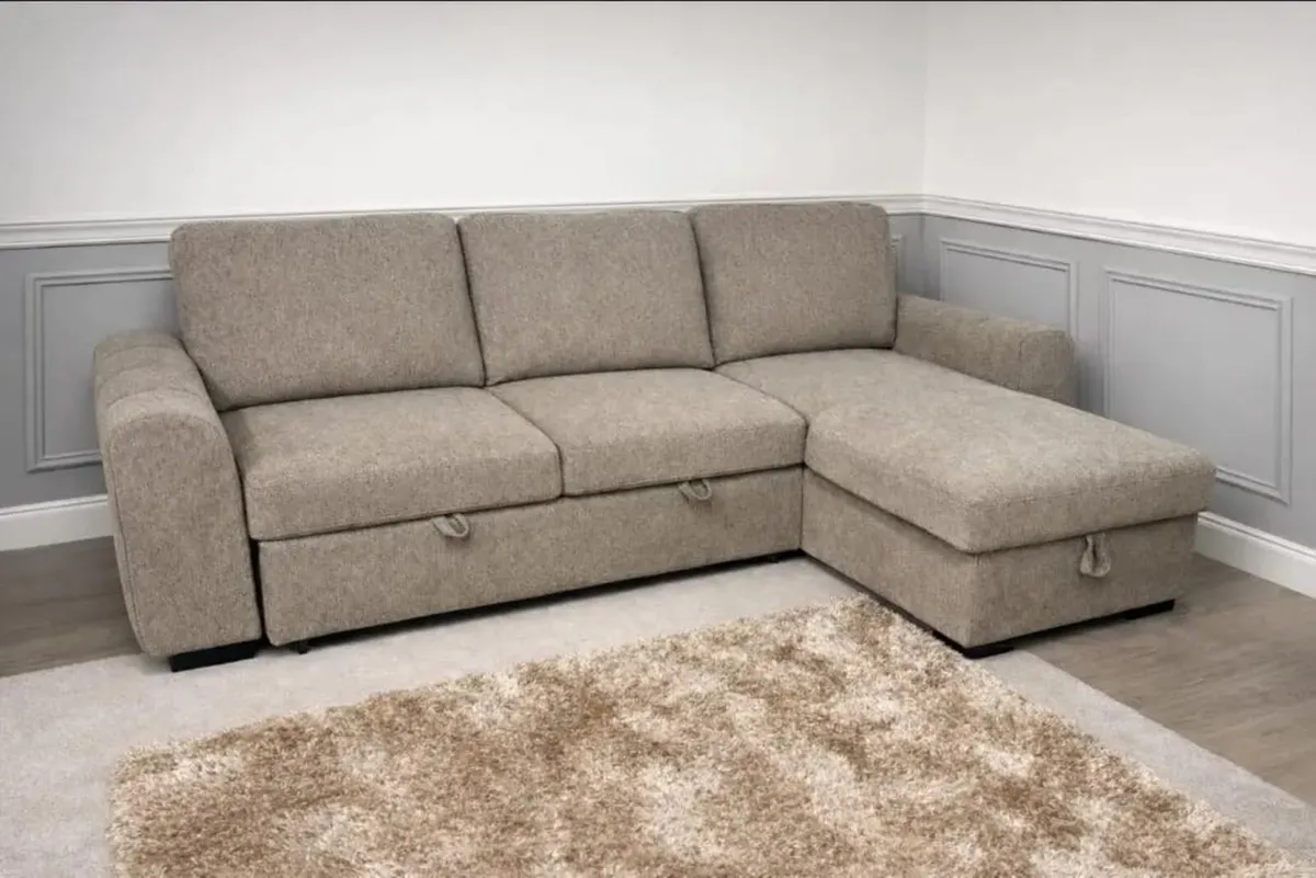 New Beige Mellisa Corner Chaise Sofa Bed - Image 4