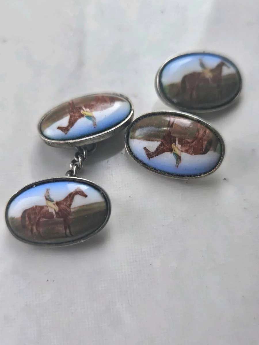 Sterling silver and enamel cufflinks - Image 1
