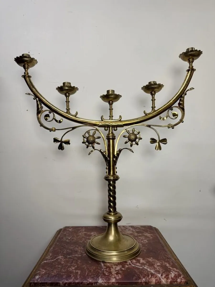 FLASH SALE ! Was 450 Now 375 ! Early 20th Century Large Brass Five-Arm Candelabra - Image 2