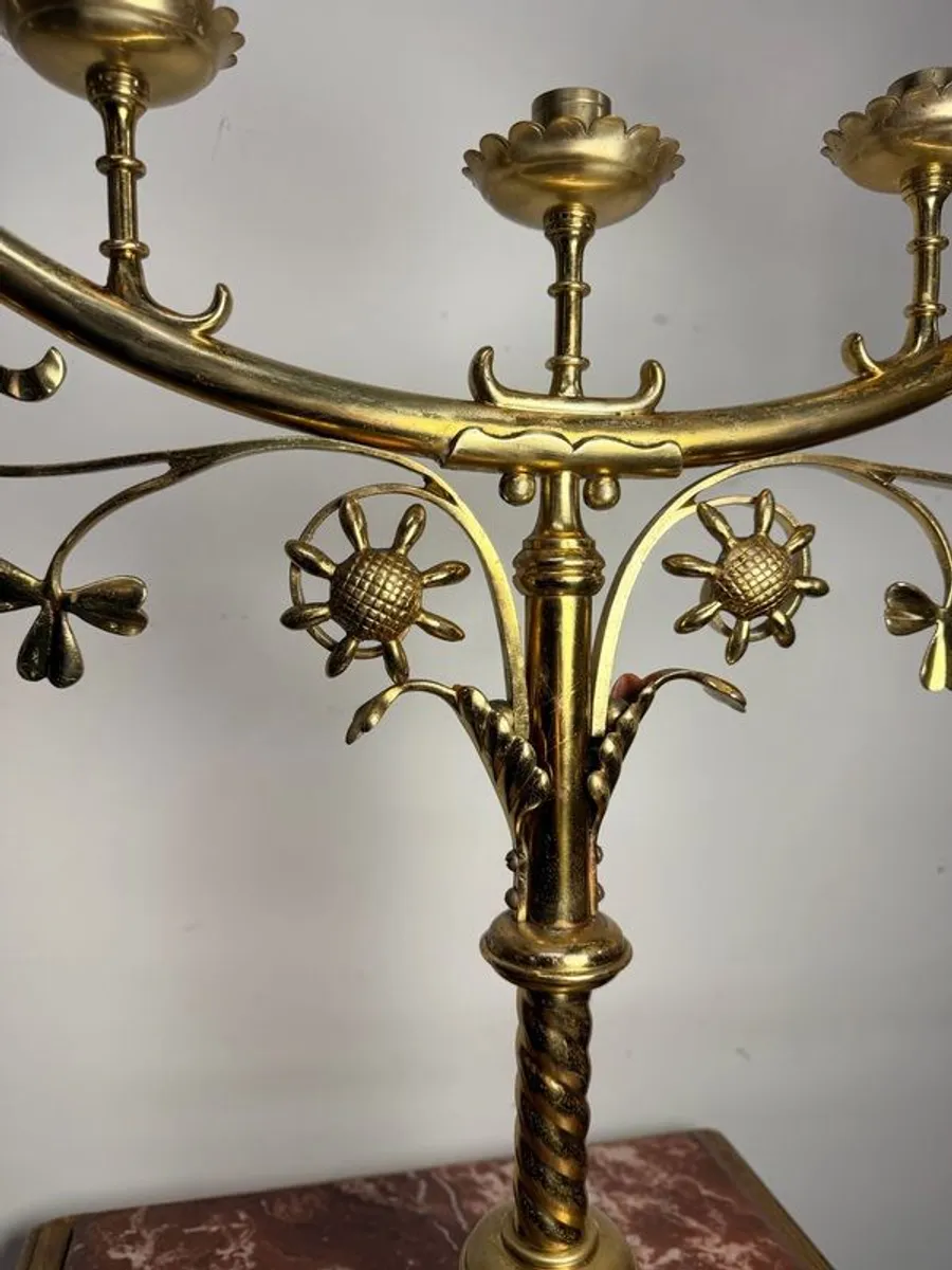 FLASH SALE ! Was 450 Now 375 ! Early 20th Century Large Brass Five-Arm Candelabra - Image 3