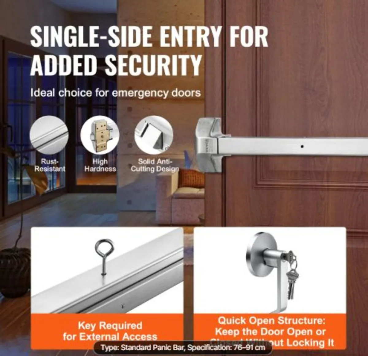 Push Bar Door Locks, Stainless Steel Panic Bars - Image 3