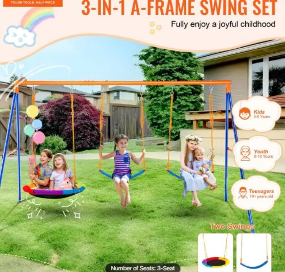 Swing Sets for Backyard,600lbs Load Capacity Swing - Image 3