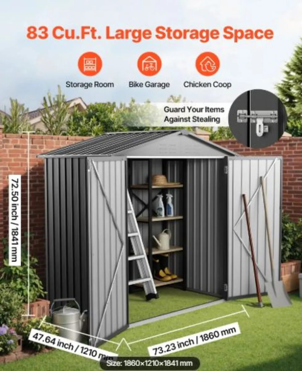 1860 x 1210 x 1841 mm Metal Garden Shed, Outdoor - Image 2
