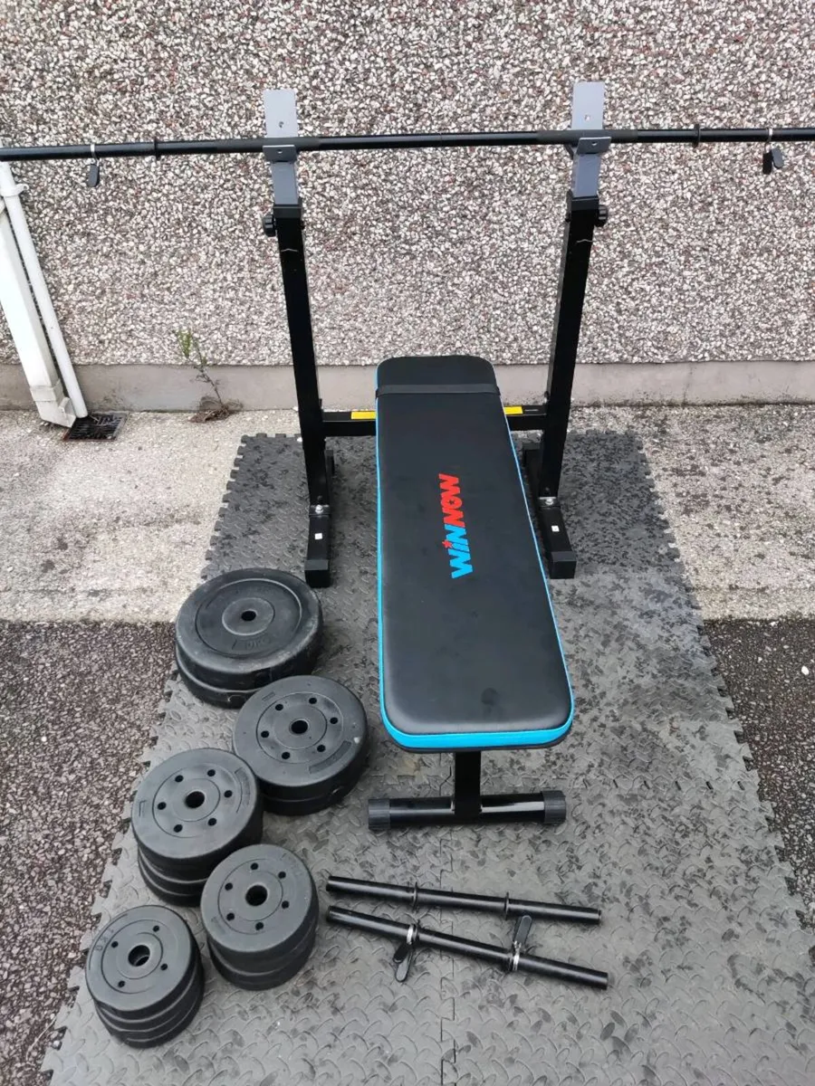 FOLDING BENCH 50KG BARBELL DUMBBELLS SET - Image 1
