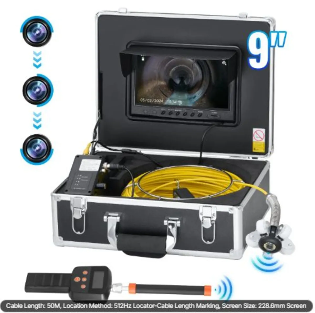 Sewer Camera with 512Hz Locator, 165 ft/50 m, 9" - Image 1