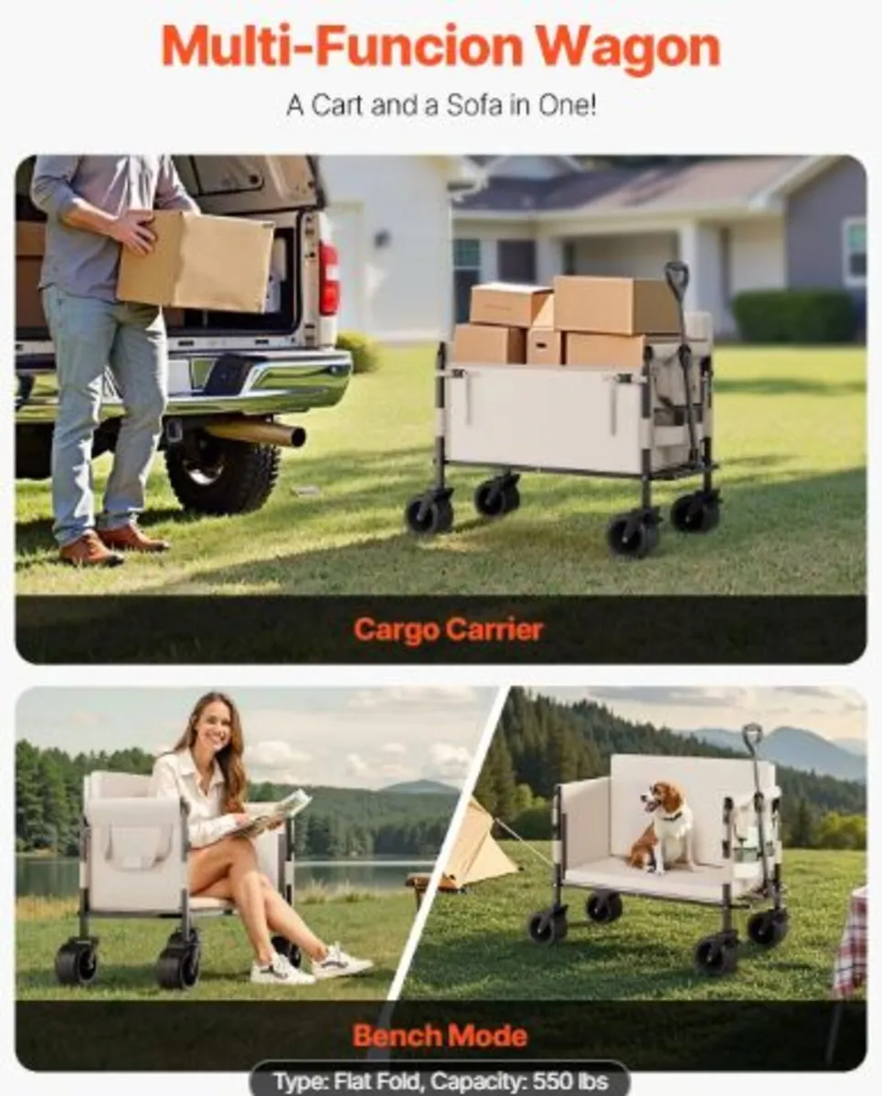 Collapsible Folding Wagon,550lb Load & 220L,2 in1 - Image 2