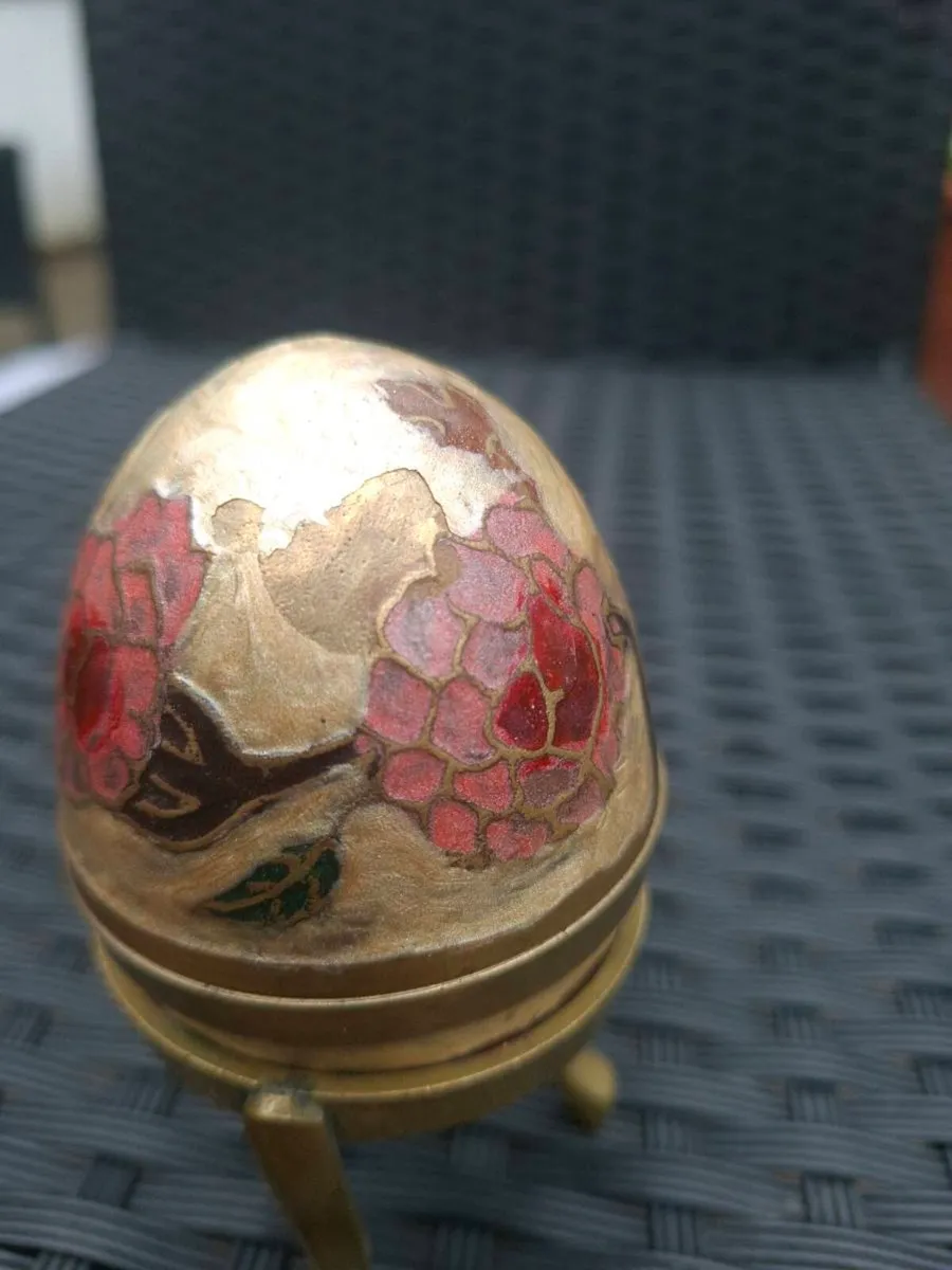 Vintage Cloisonné/enamel Brass Egg Trinket Box - Image 3