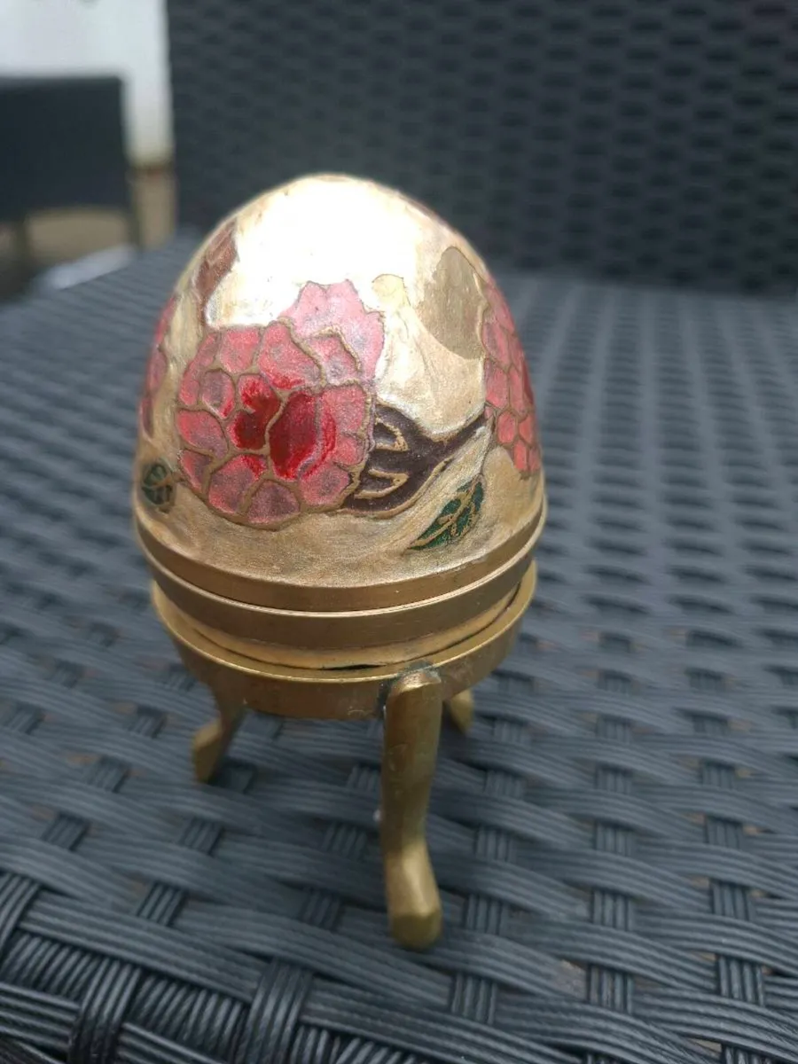Vintage Cloisonné/enamel Brass Egg Trinket Box - Image 4