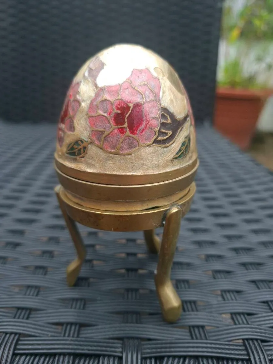 Vintage Cloisonné/enamel Brass Egg Trinket Box - Image 1