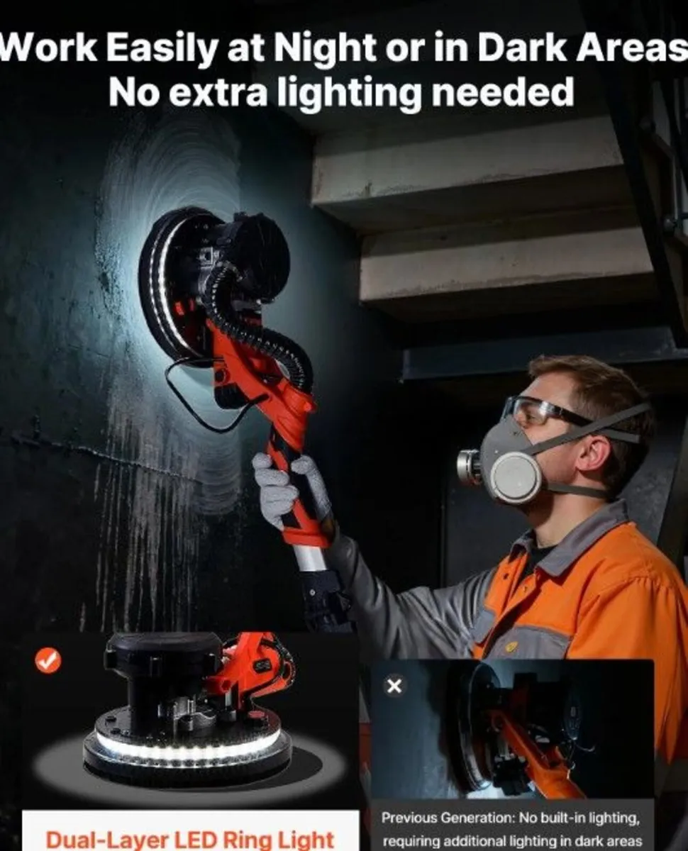1150W Drywall Sander with Vacuum Dust Collection, - Image 3