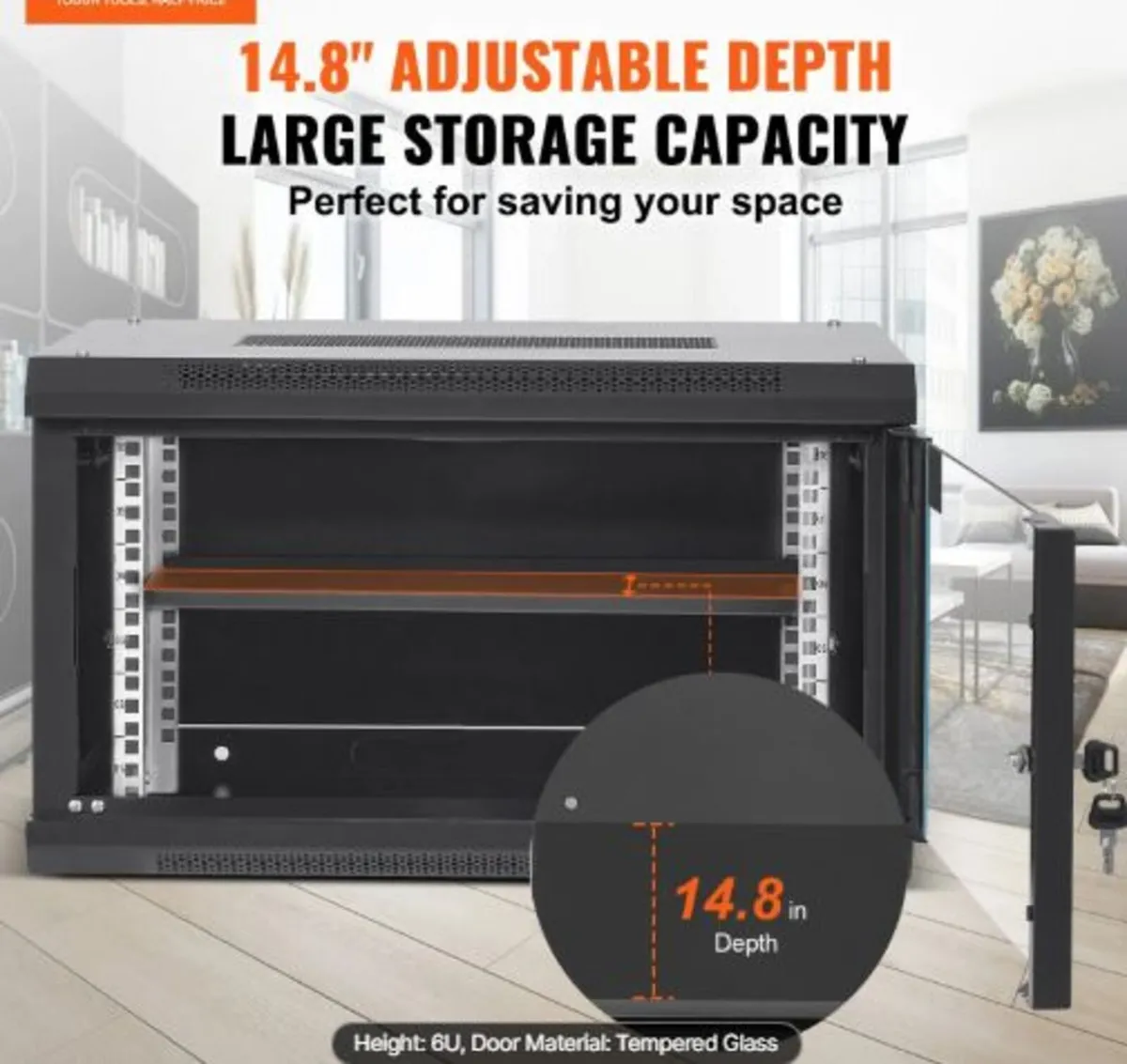 6U Wall Mount Network Server Cabinet, 37.6cm Deep - Image 2