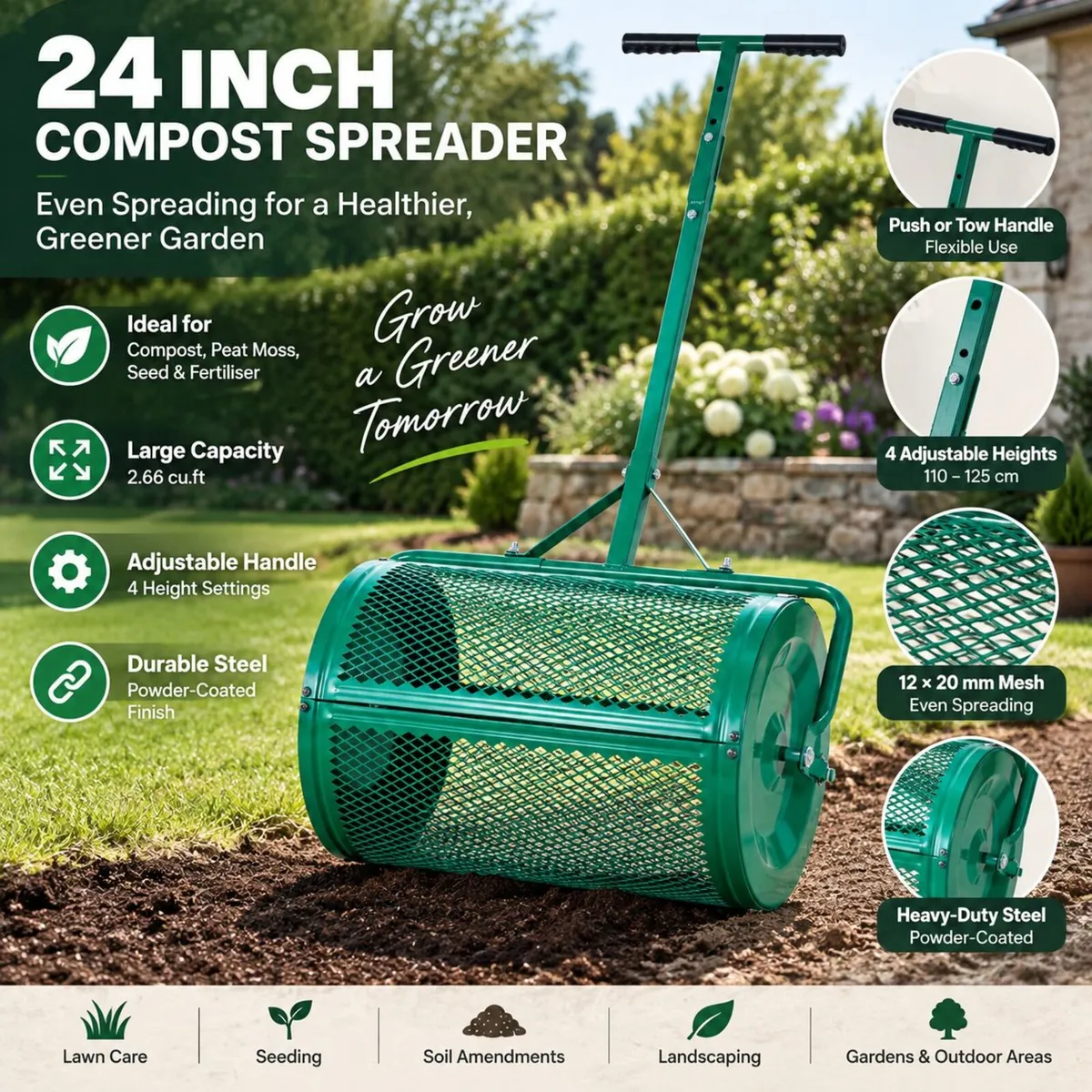 24 Inch Compost Spreader – Heavy-Duty Steel Peat M - Image 1