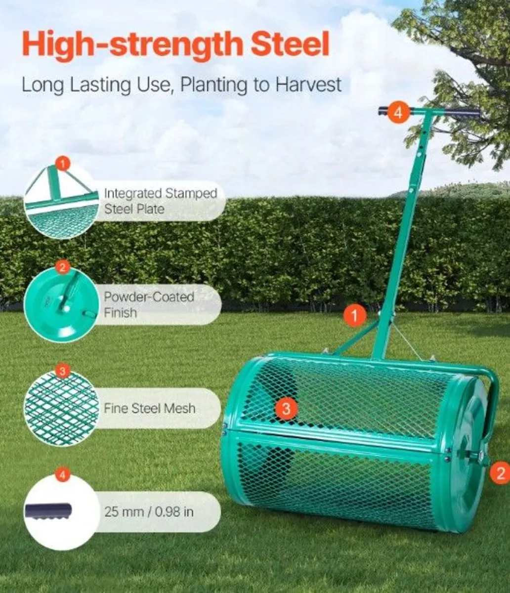 24 Inch Compost Spreader – Heavy-Duty Steel Peat M - Image 4