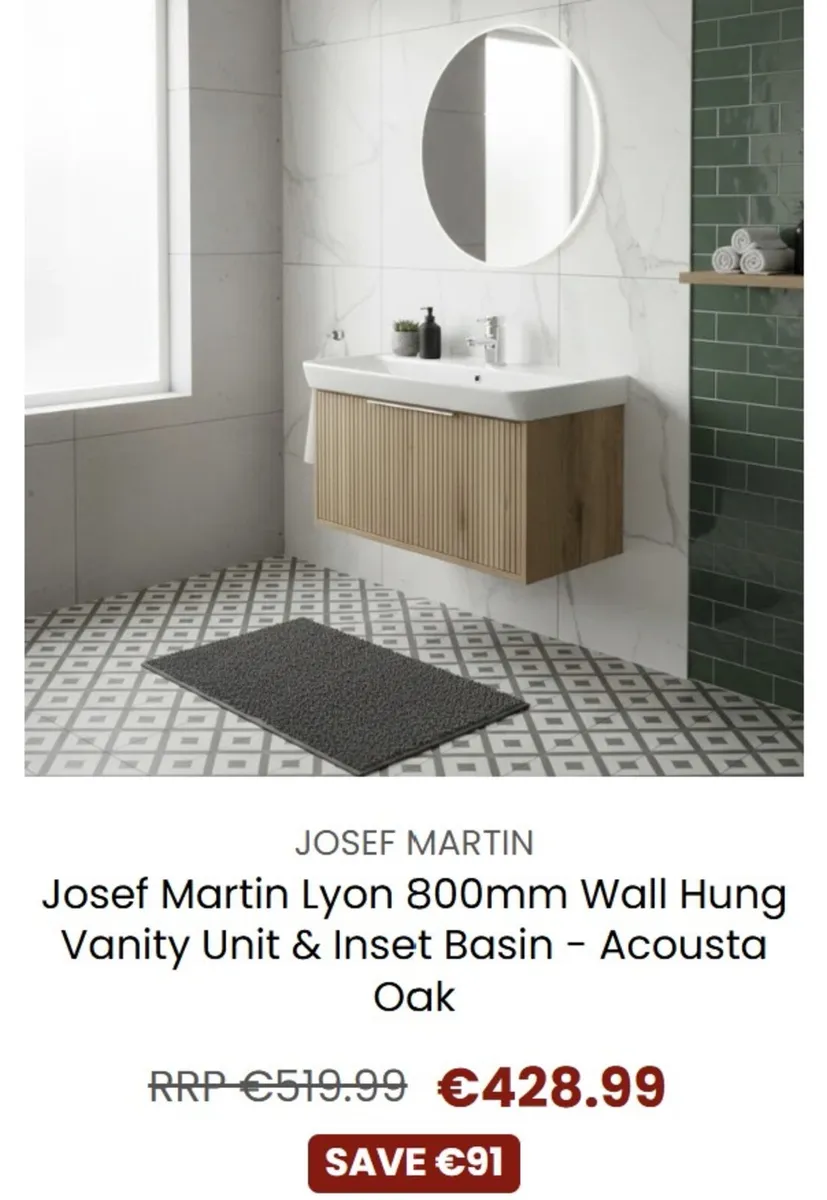 New  Josef martin 800mm wall hung vanity and basin - Image 2