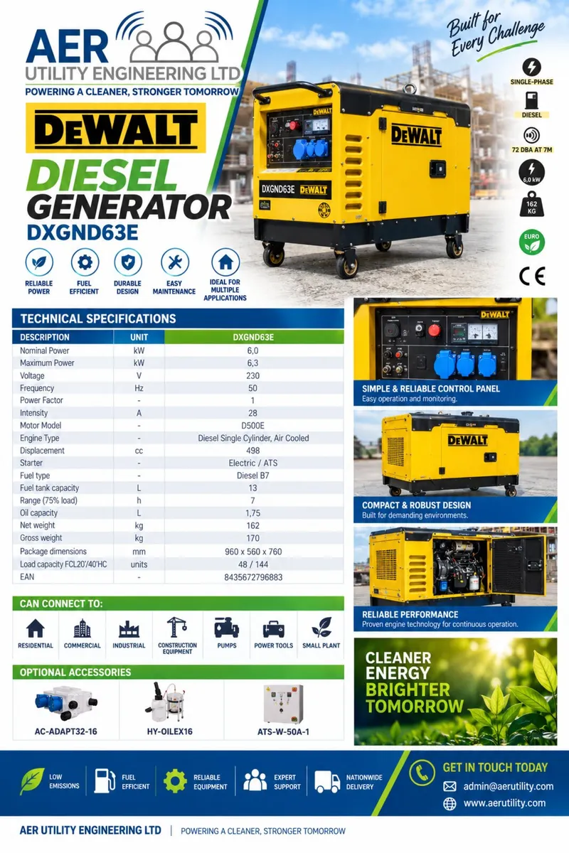 Dewalt 6.3Kw / 7Kva Diesel Generator - Image 2