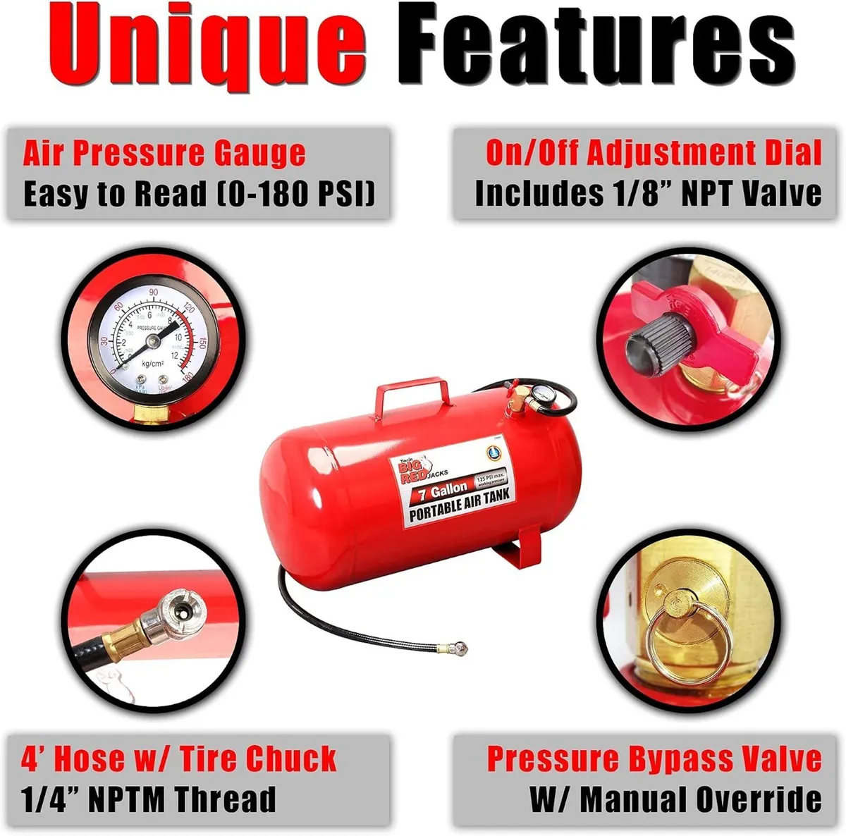 Torin Portable Horizontal Air Tank with 36" Hose - Image 2