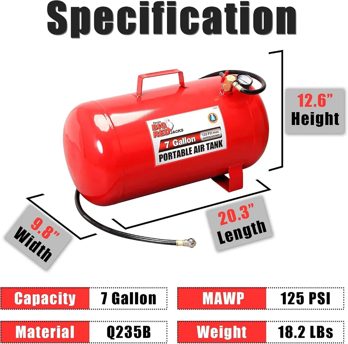 Torin Portable Horizontal Air Tank with 36" Hose - Image 3