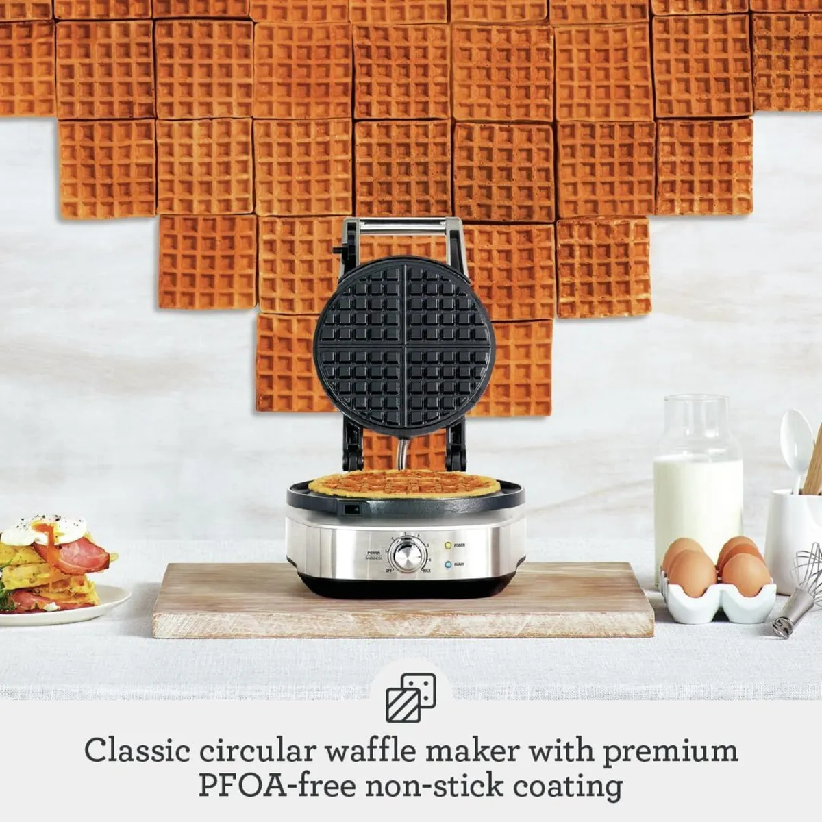 No-Mess Waffle Maker 7 Browning Settings Brushed - Image 2