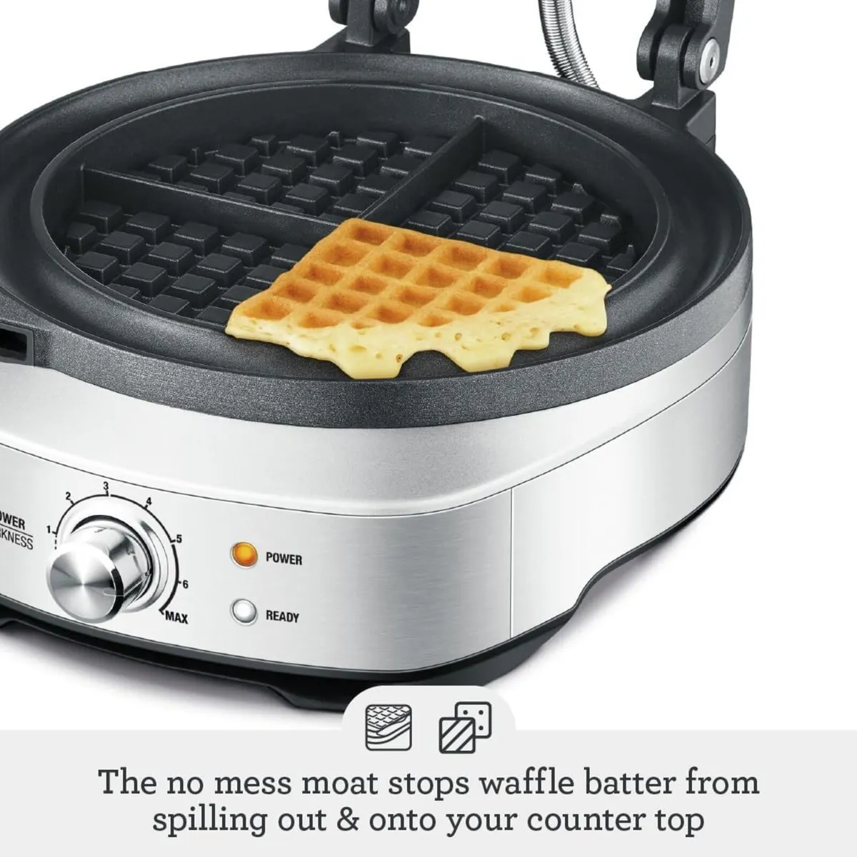 No-Mess Waffle Maker 7 Browning Settings Brushed - Image 4