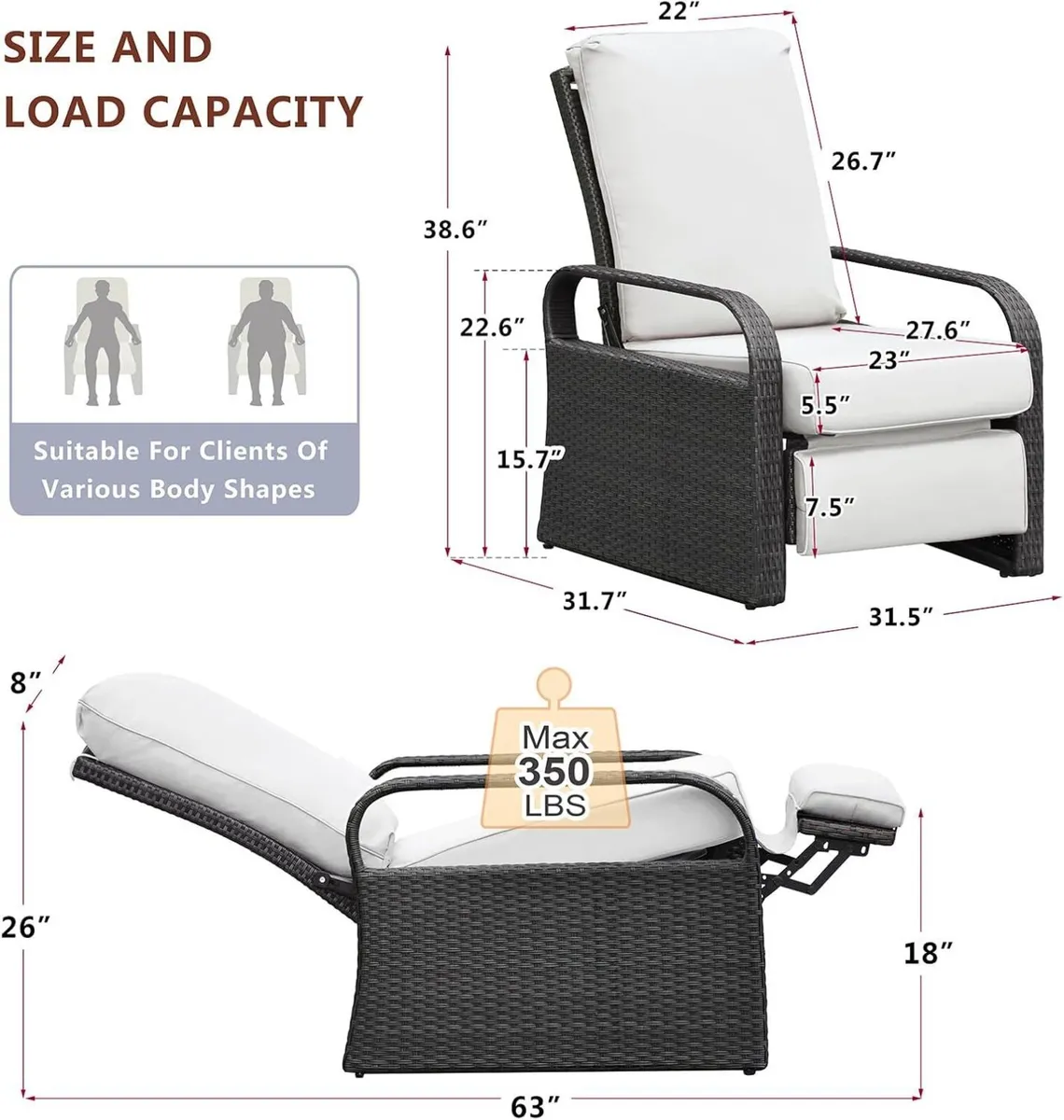Sun Loungers for Garden Aluminium Recliner Chair - Image 2