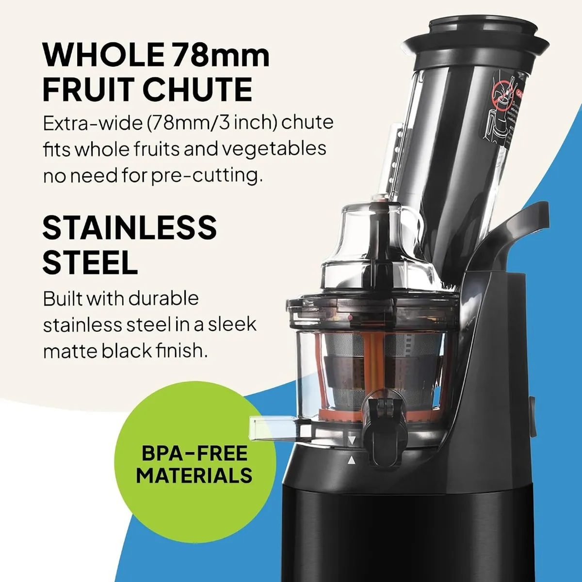 F1900 Cold Press Juicer 240W Slow 78MM Chute - Image 3