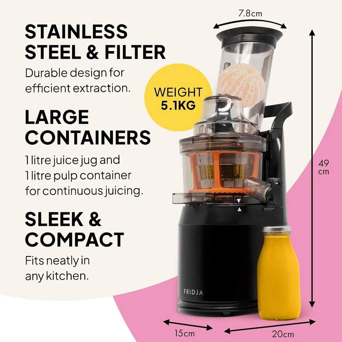 F1900 Cold Press Juicer 240W Slow 78MM Chute - Image 4