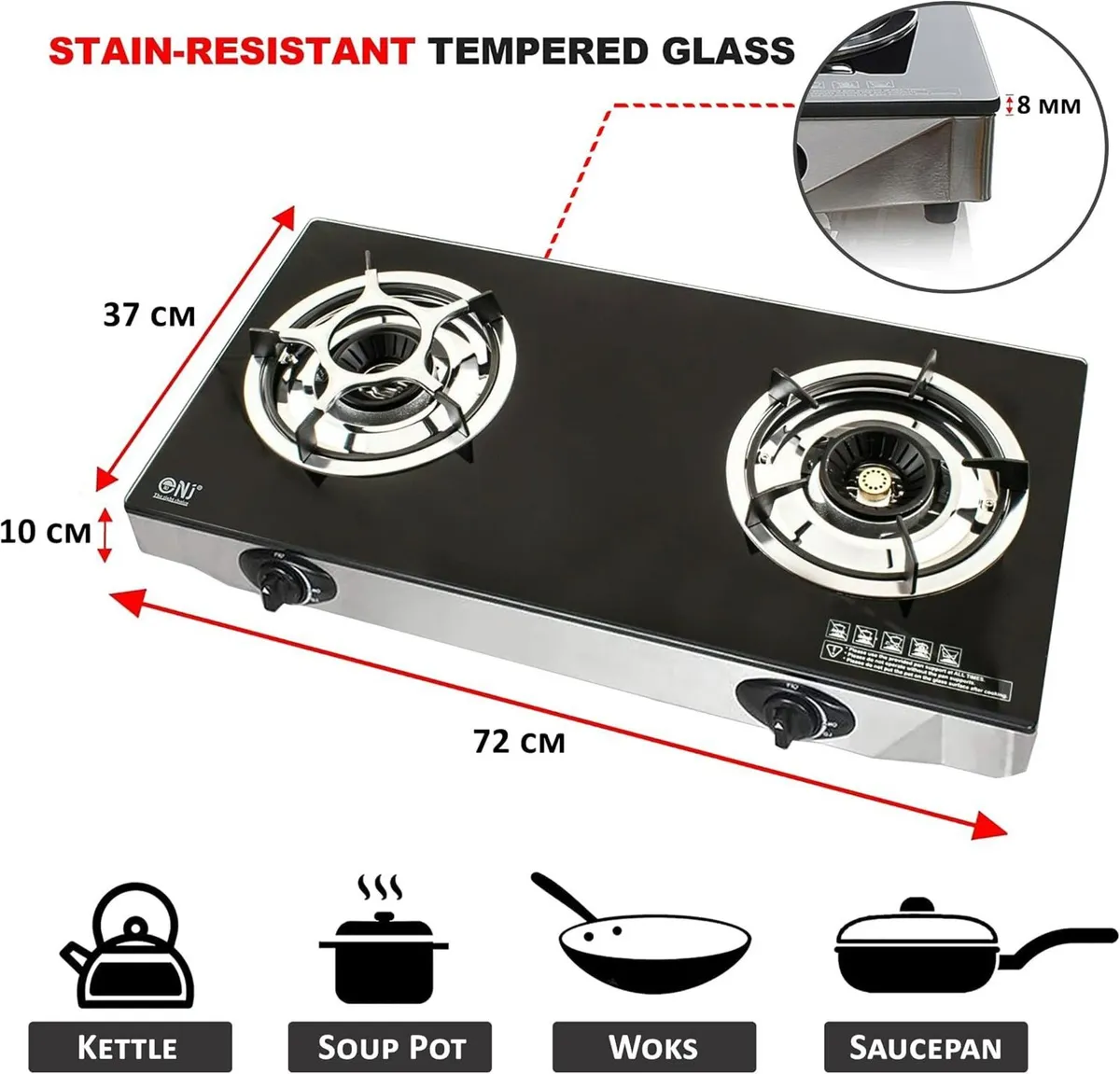 Nj Indoor Gas Stove 2 Burner Portable Hob - Image 3