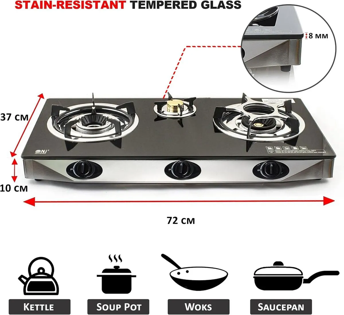 Nj Indoor Gas Stove 3 Burner Portable Hob - Image 2