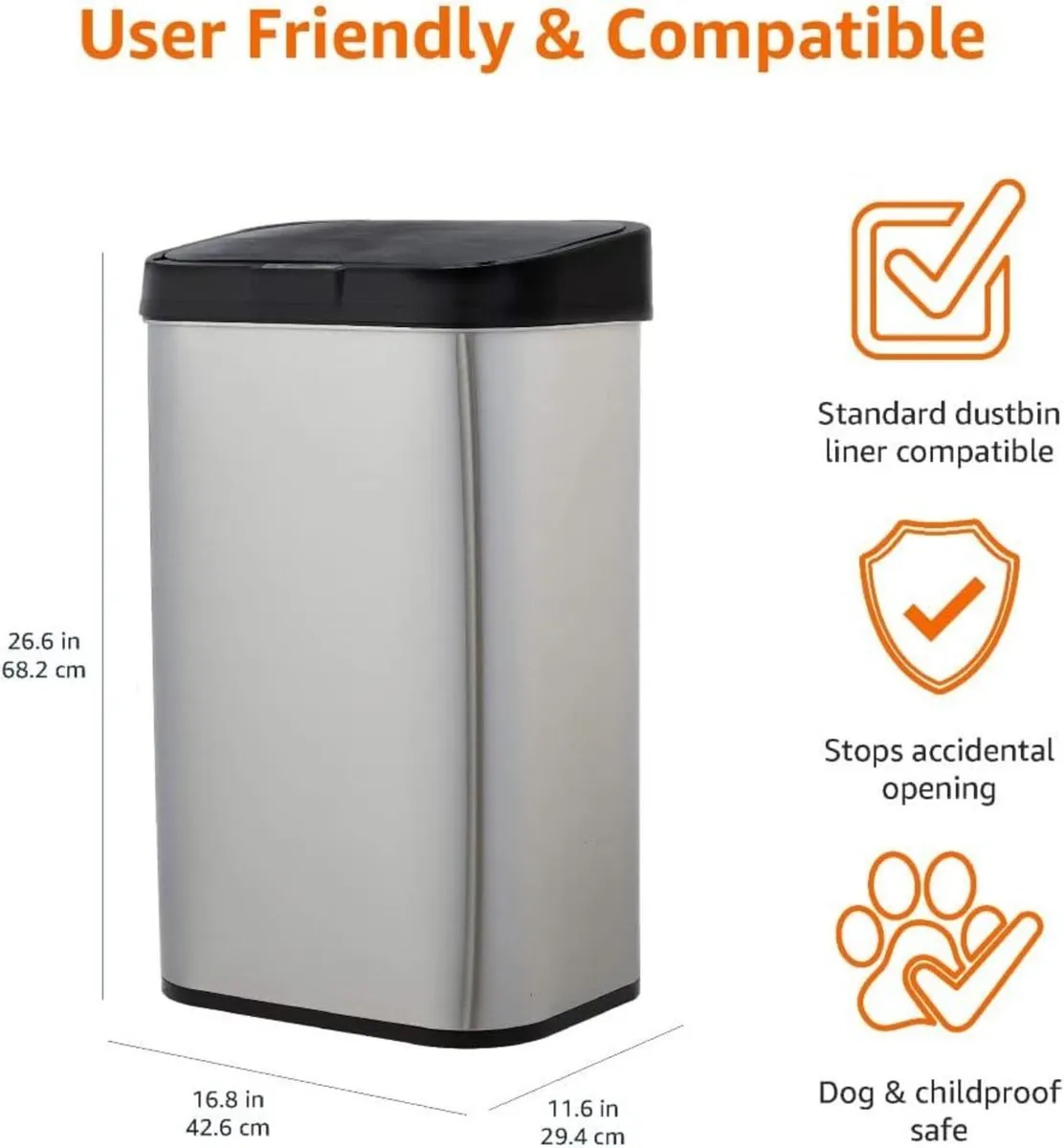 Rectangular Stainless Steel 60L Dustbin - Image 3