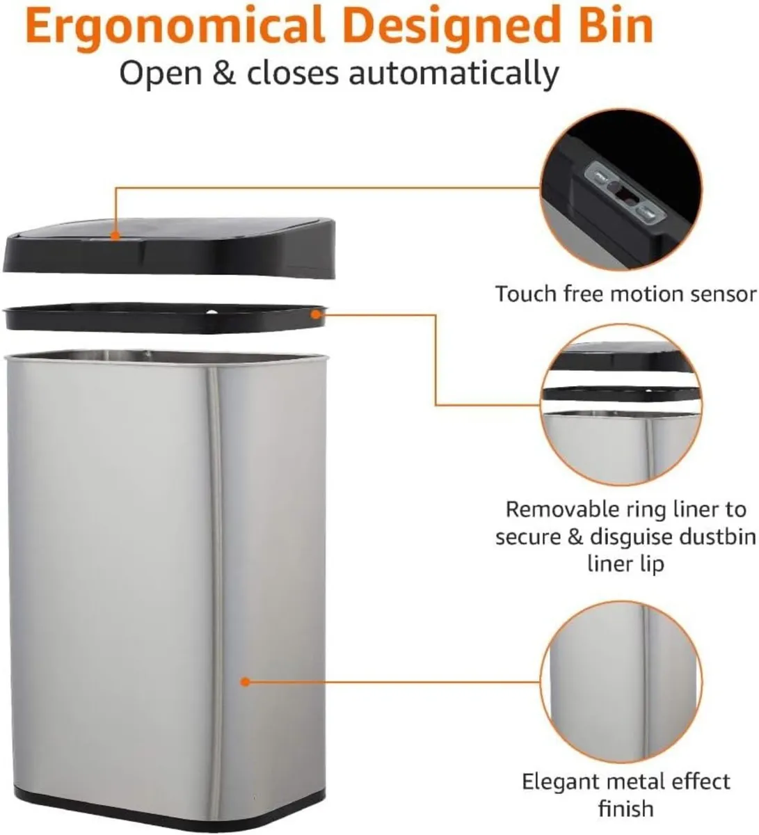 Rectangular Stainless Steel 60L Dustbin - Image 4