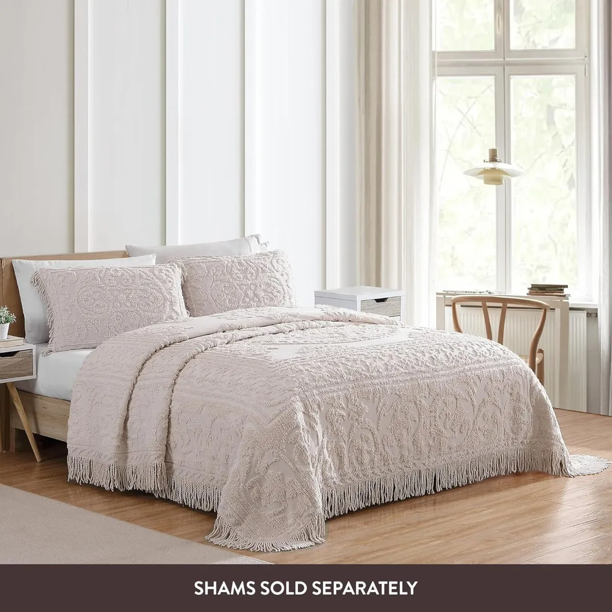 Medallion Chenille Bedspread Queen Blush - Image 3