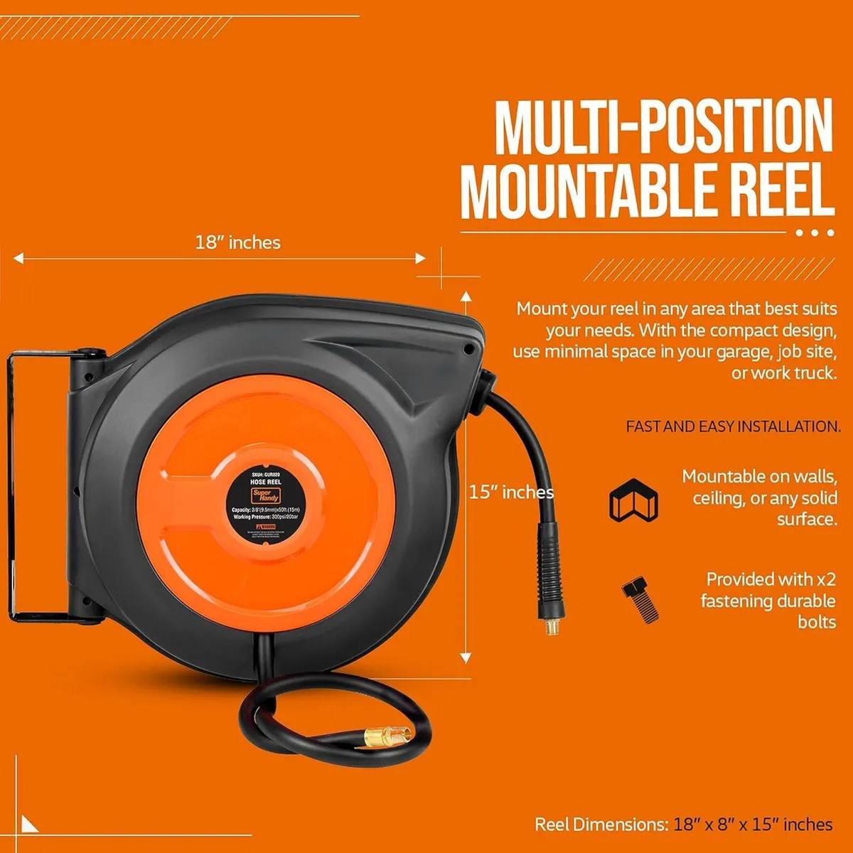 Retractable Air Hose Reel 3 8in X 15m - Image 4