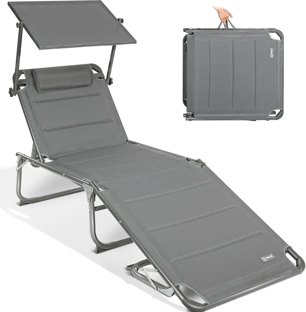 Xxl Aluminium Sun Lounger with Roof Three-Legged - Image 1