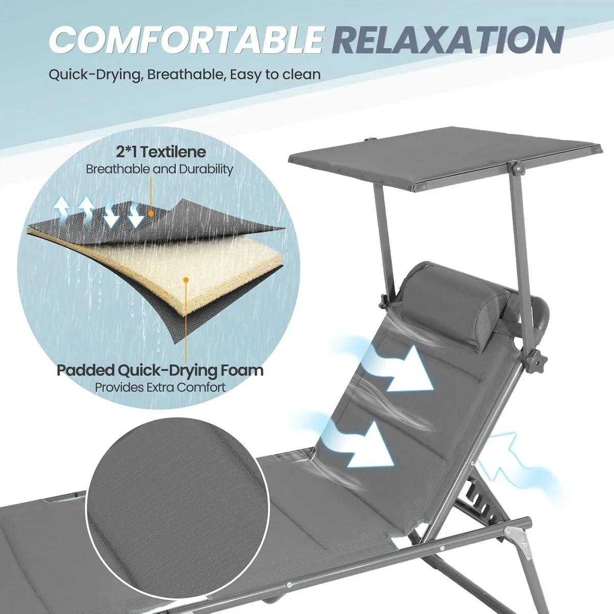 Xxl Aluminium Sun Lounger with Roof Three-Legged - Image 4