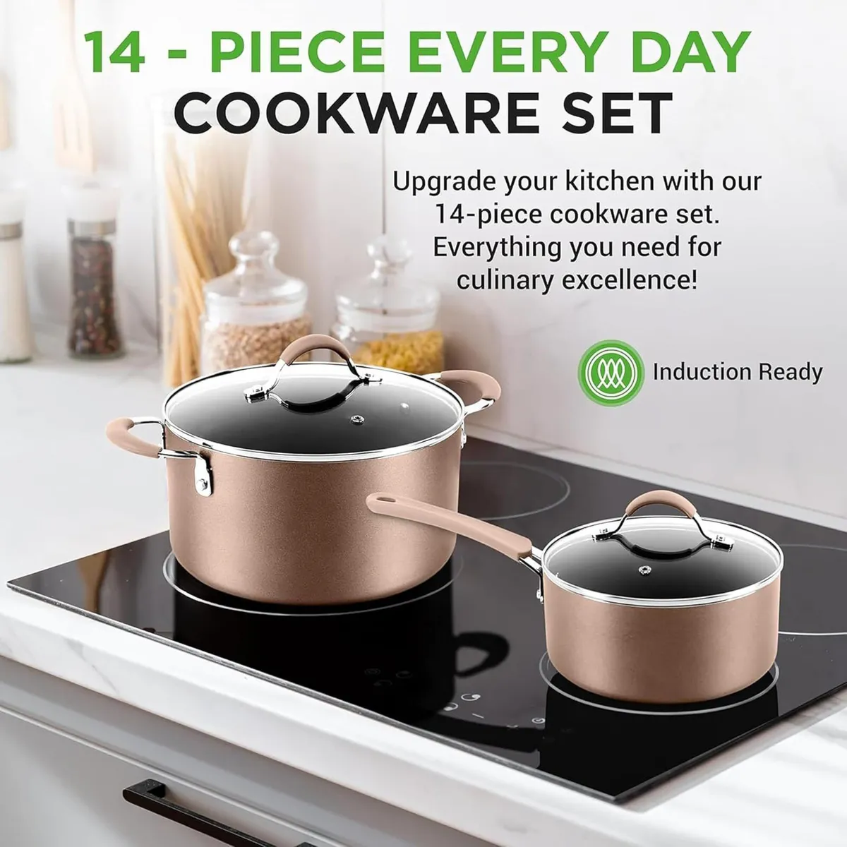 Pots and Pans Set Stackable Ceramic Non Stick - Image 2
