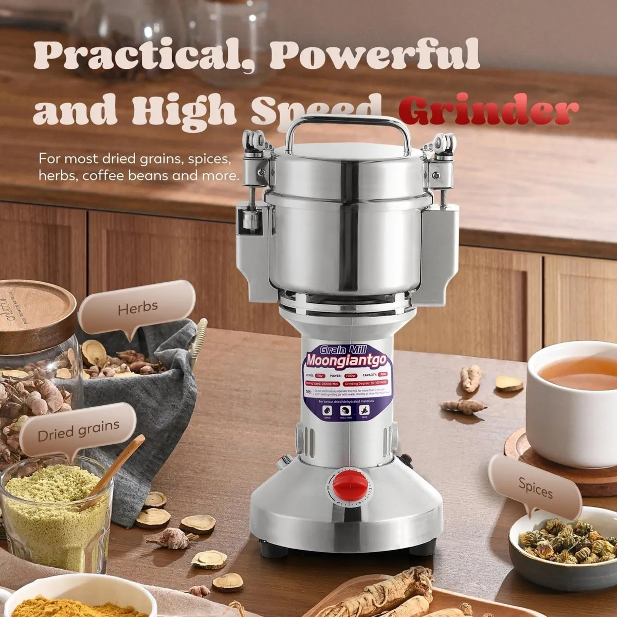 700g Electric Grain Grinder Stainless Steel 220V - Image 2