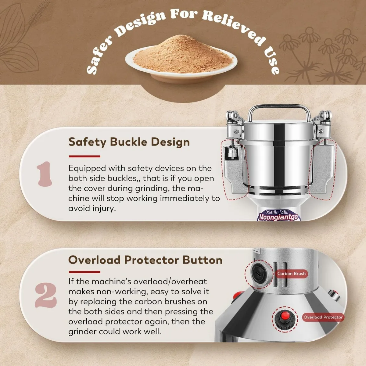 700g Electric Grain Grinder Stainless Steel 220V - Image 3